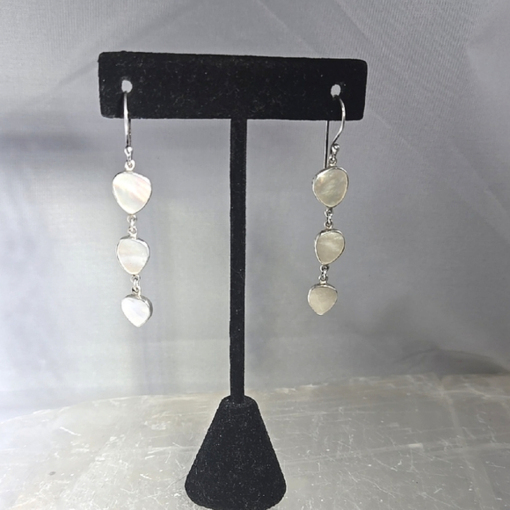 Silver Mother of Pearl Dangle Earrings - Picture 3 of 6